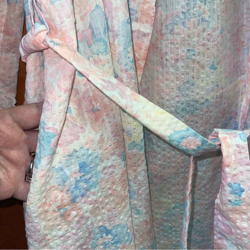 Vintage Appel Belted Pastel Floral Robe Seersucker Women’s Large Union Made USA - Picture 7 of 12